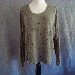 Splendid Lightweight T-Shirt Long Sleeve Green Top Scoop Neck Stars sz XL